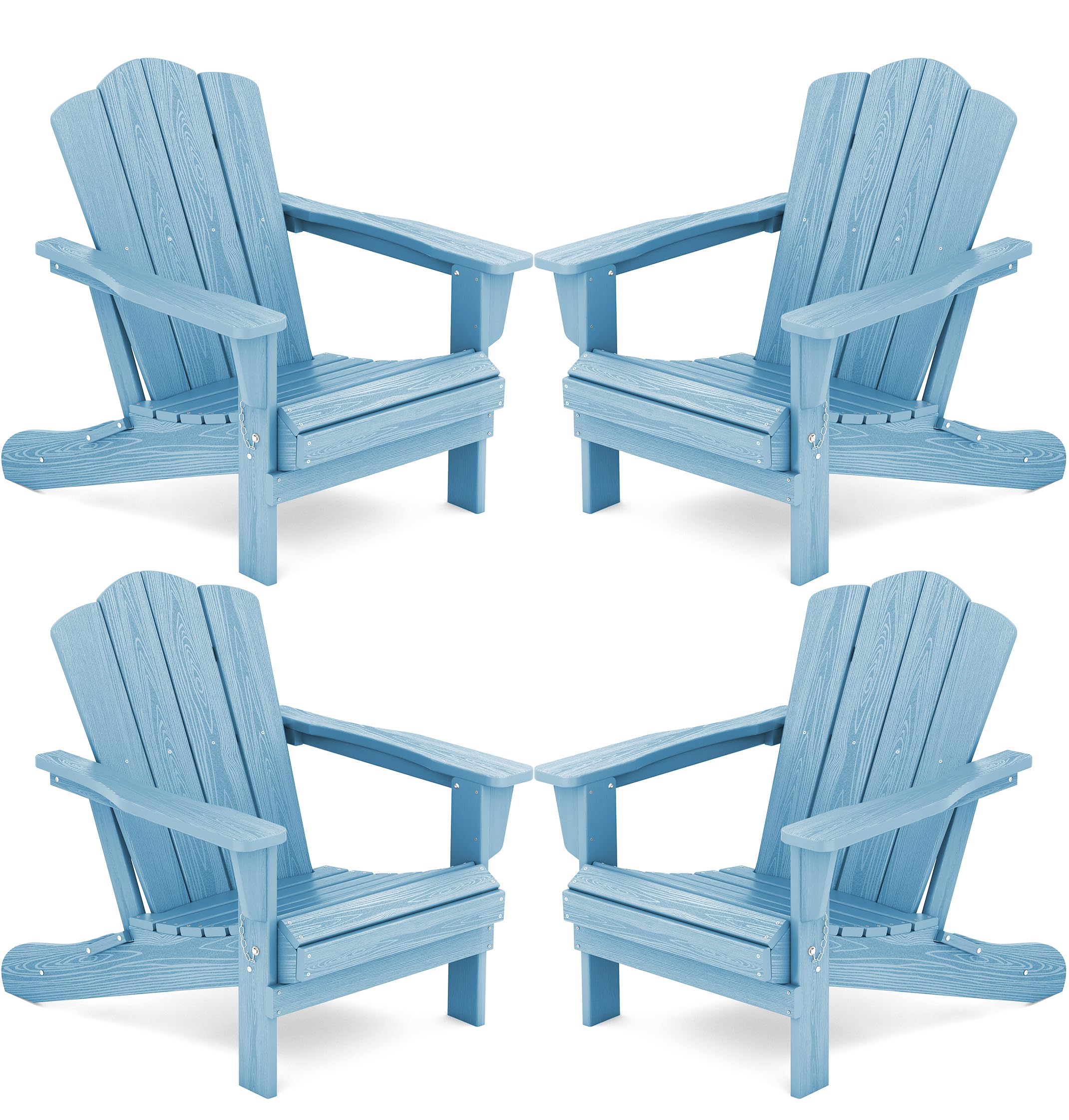 Kingyes Folding Adirondack Chair Set Of 4, Hdpe All-Weather Folding Adirondack Chair, Light Blue